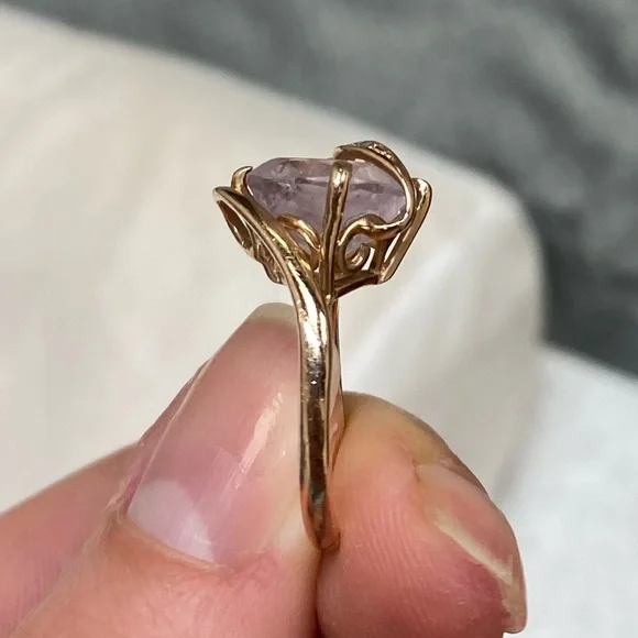 Beautiful Art Nouveau Style Rose Gold Pink Amethyst and Diamond Ring